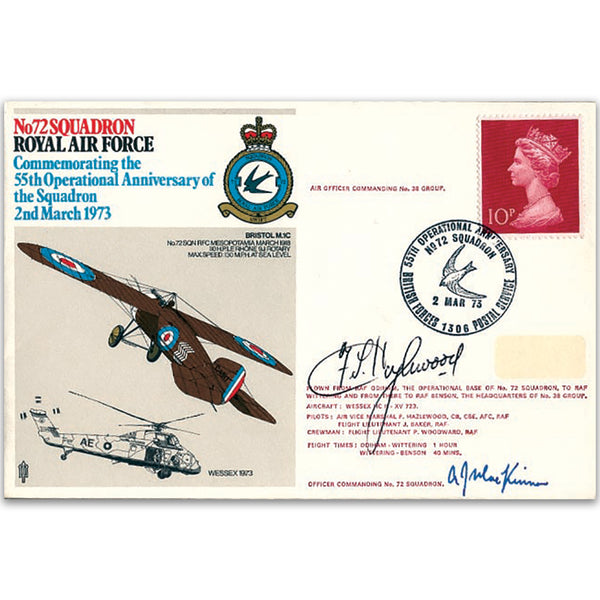 1973 No. 72 Sqn 55th Anniversary - Signed by AVM F. Hazlewood