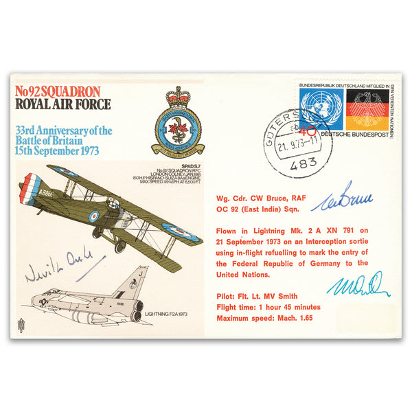 1973 RAF No 92 Sqn - Signed Sqn Ldr Neville Duke