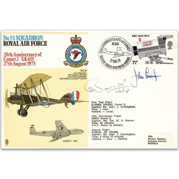 1973 No 51. Sqn. Comet 2 XK655 20th. Signed by Gp. Capt. John Cunningham CBE, WWII Pilot