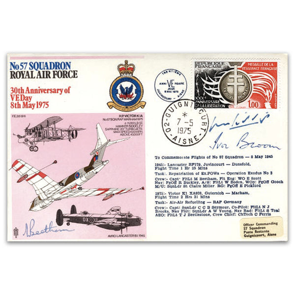 1975 No. 57 Sqn - VE Day 30th - Signed AM Sir I Broom KCB & M.J. Beetham