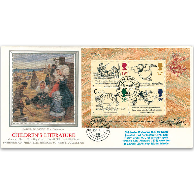 1988 Centenary of Edward Lear M/S - Sotheby's Cover