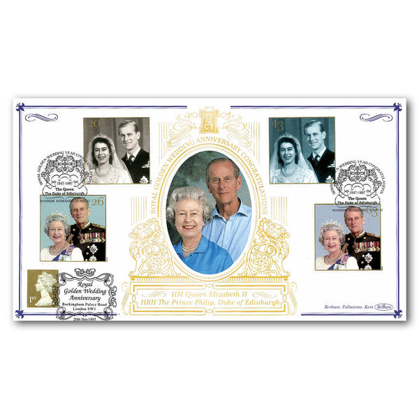 1997 Royal Golden Wedding Special Gold Cover - Windsor, Berks - Doubled Buckingham Palace Road