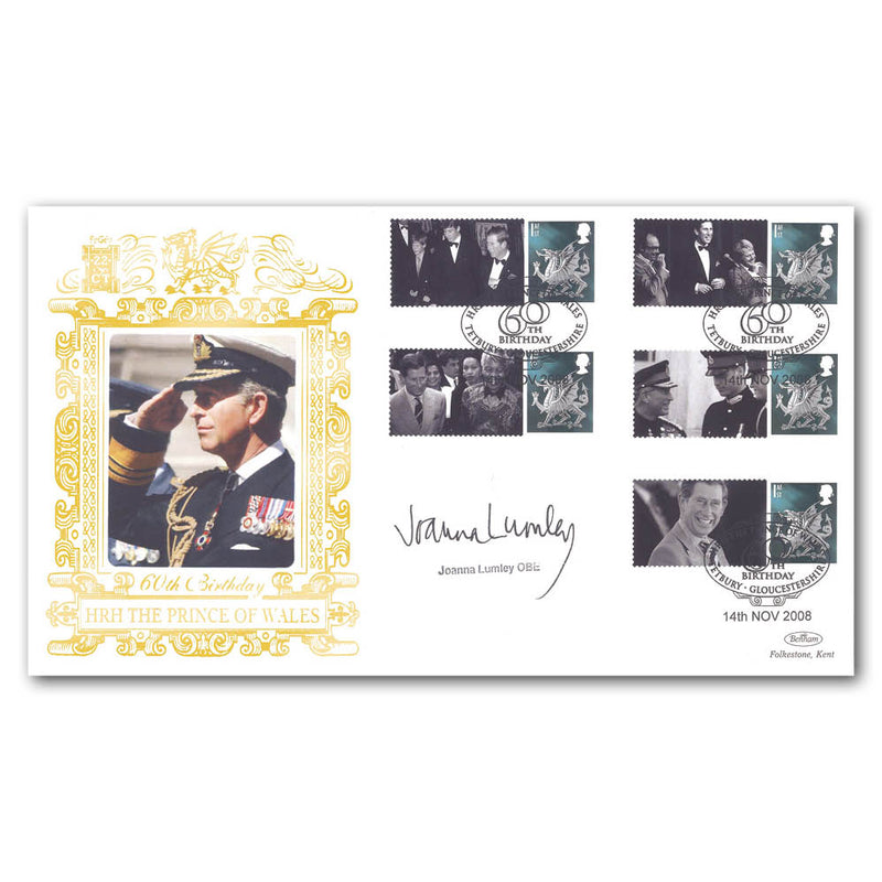 2008 Prince Charles Commemorative Sheet Special Gold Cover - Signed by Joanna Lumley OBE