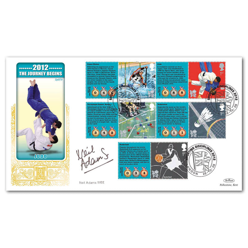 2009 Olympic and Paralympic Games Comm. Sheet. 1 Special Gold - Cover 2 - Signed by Neil Adams MBE