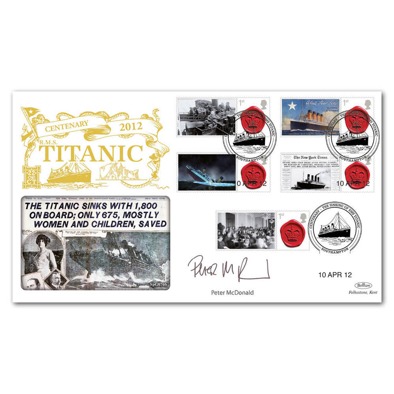 2012 Titanic Centenary Commemorative Sheet Special Gold - Cover 2 - Signed by Peter McDonald