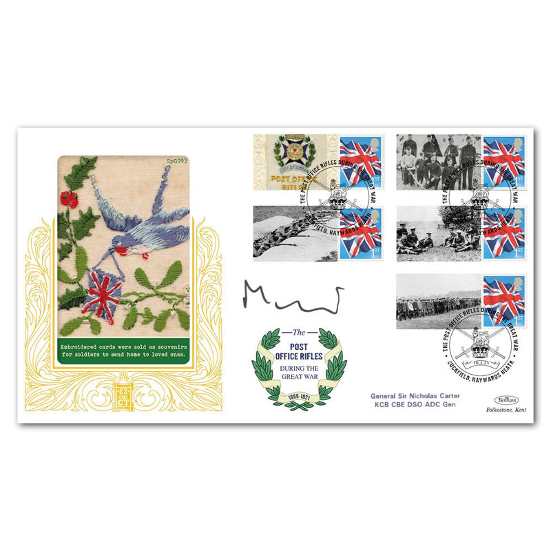 2015 Post Office Rifles Comm. Sheet Special Gold - Cover 1 - Signed by General Sir Nicholas Carter