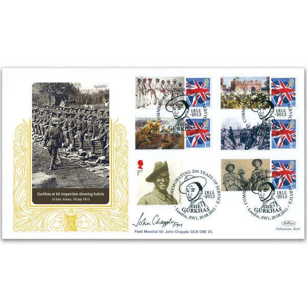 2015 Gurkhas Comm. Sheet Special Gold - Cover 1 - Signed by Field Marshal Sir John Chapple GCB CBE