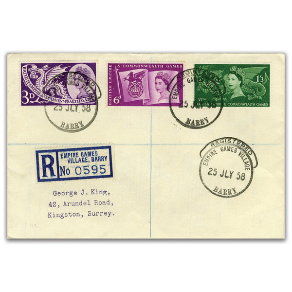 1958 British Empire & Commonwealth Games - Village, Barry CDS-Reg Label25.07.58