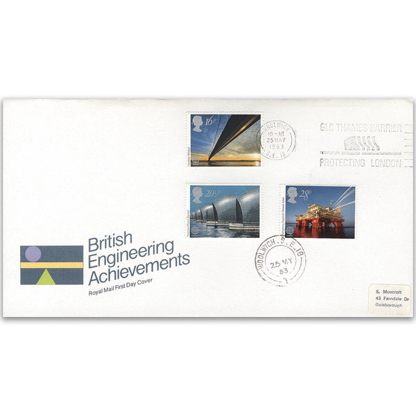 1983 Europa: Engineering Achievements - Royal Mail FDC - 'Thames Barrier - Protecting London' Slogan