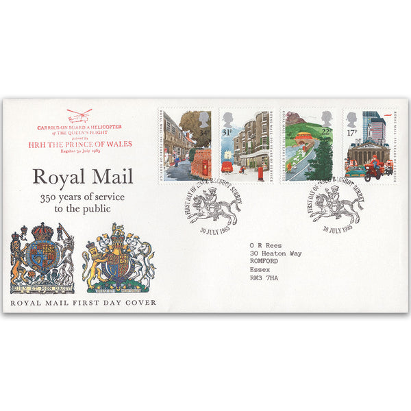 1985 350 Years of Royal Mail FDC - Flown by HRH Prince Charles