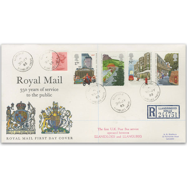 1985 350 Years of Royal Mail RM FDC - Llangurig CDS