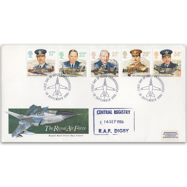 1986 RAF - Central Registry RAF Digby Cachet - Farnborough Handstamp