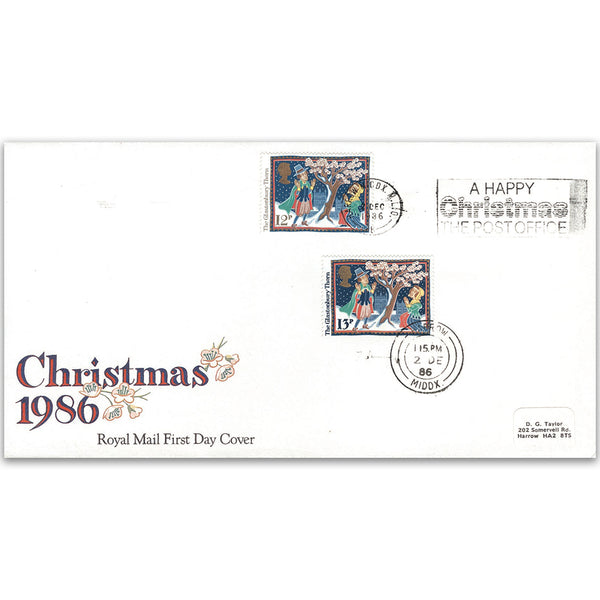 1986 Christmas - Royal Mail FDC - 'A Happy Christmas - The Post Office' Slogan