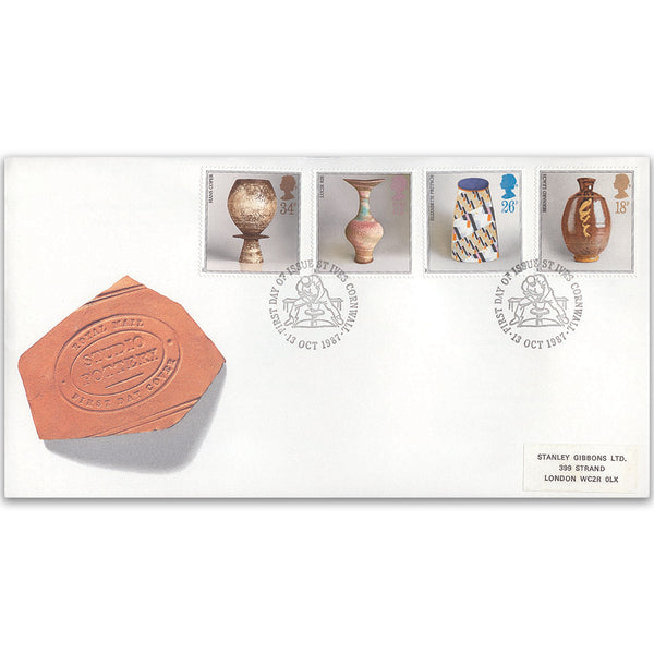 1987 Studio Pottery - Royal Mail FDC - St. Ives, Cornwall handstamp