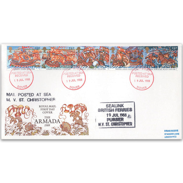 1988 Spanish Armada 400th - Paquebot Cachet, Dover Cancel - Royal Mail FDC