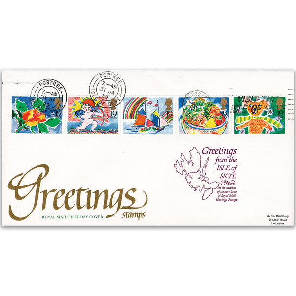 1989 Greetings Stamps - Royal Mail FDC - Isle of Skye Slogan