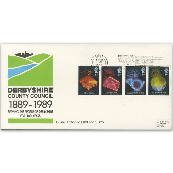 1989 Anniversaries Derbyshire C.C. slogan on special cover