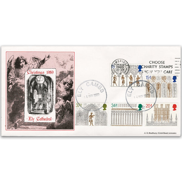 1989 Christmas - Ely Cathedral - 'Choose Charity Stamps' Slogan Cancellation