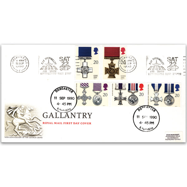 1990 Gallantry - RAF Finningley, Doncaster Slogan - Royal Mail FDC