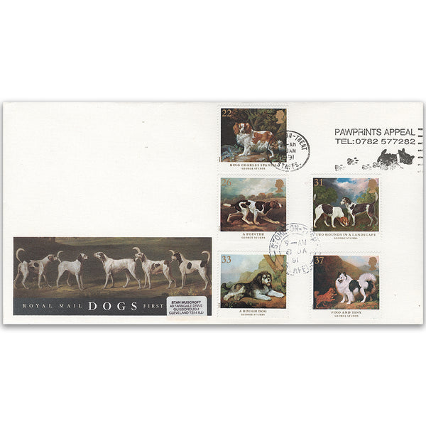 1991 Dogs - Royal Mail FDC - Stoke on Trent Pawprints Slogan