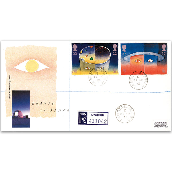 1991 Europa: Europe in Space - Royal Mail FDC - The Rocket, Liverpool CDS