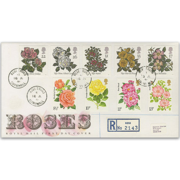 1991 Roses - Royal Mail FDC - Rose, Truoro CDS