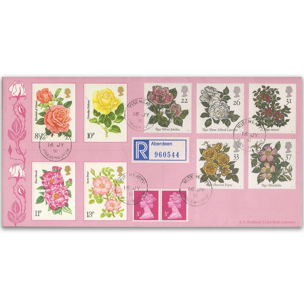 1991 Roses Rosehearty CDS + '76 Rose Stamps
