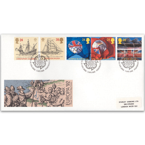 1992 Europa: International Events - Royal Mail FDC - Philatelic Bureau, Edinburgh