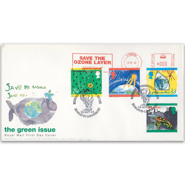 1992 Protection of the Environment - Royal Mail FDC - Save the Ozone Layer Metermark