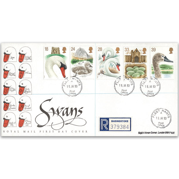 1993 Swans - Fleet, Hants CDS - Royal Mail FDC
