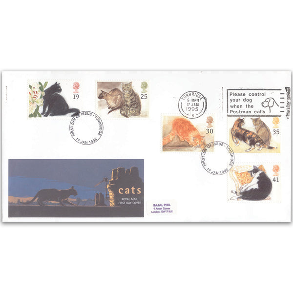 1995 Cats - Royal Mail FDC - 'Please Control Your Dog' Tonbridge Slogan