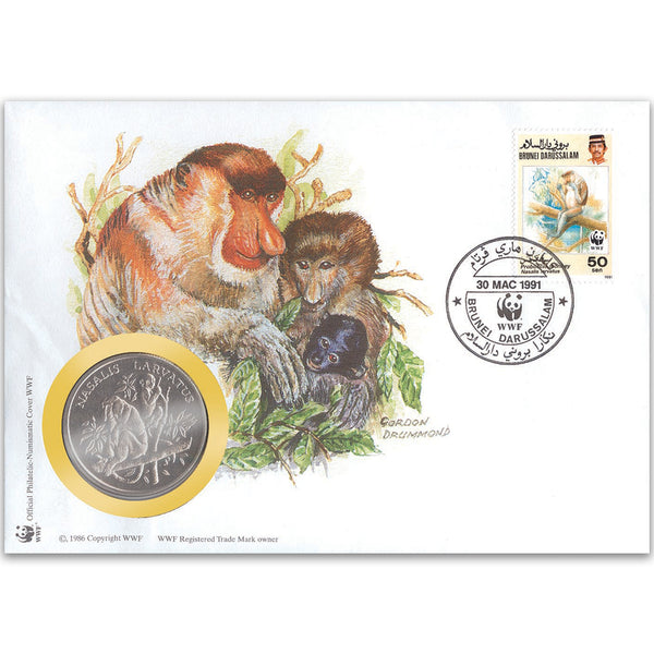 1991 Brunei - Proboscis Monkey WWF Medal Cover