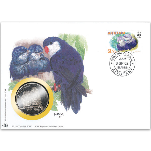 2002 Aitutaki - Blue Lorikeet WWF Medal Cover