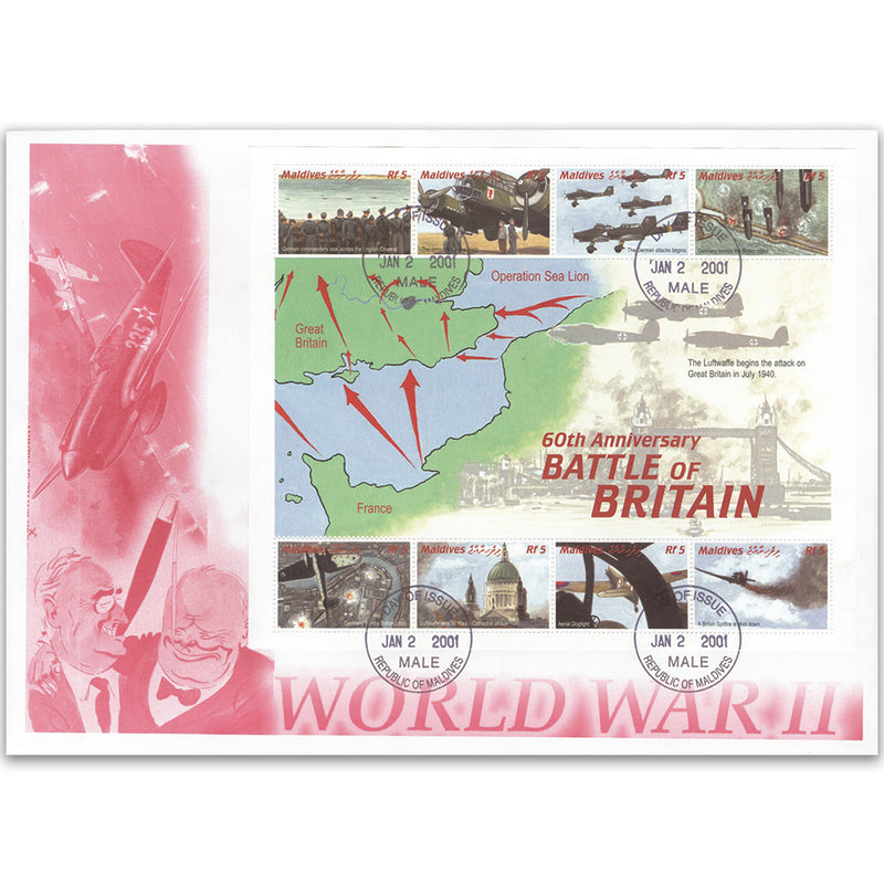 First Day Cover - Battle of Britain 60th Anniversary 2000 - Miniature Sheet - Maldives