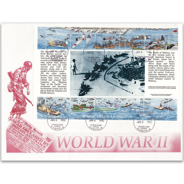 1992 First Day Cover - 50th Anniversary of WWII - Miniature Sheet - Uganda