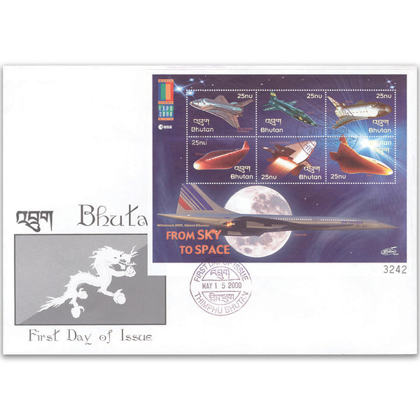 2000 First Day Cover - From Sky to Space - Miniature Sheet - Bhutan